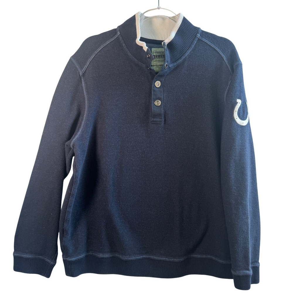 Tommy Bahama NFL Indianapolis Colts Pullover Cotton Navy Blue XL Henley Sweater‎